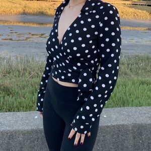Forever 21 Black and White Polka Dot Wrap Blouse
